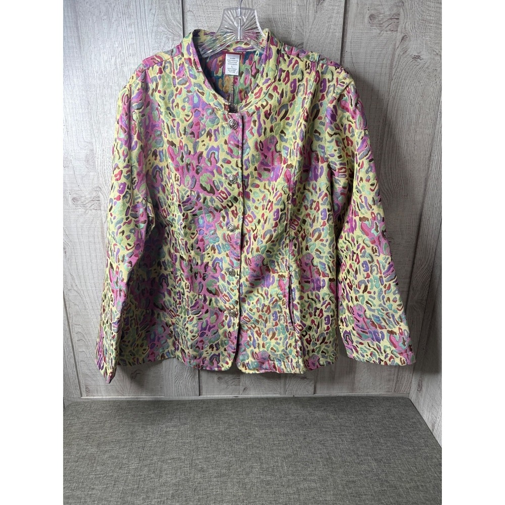 Tudor Court Womens Jacket L Decorative Buttons Vibrant Multicolor Spring Easter
